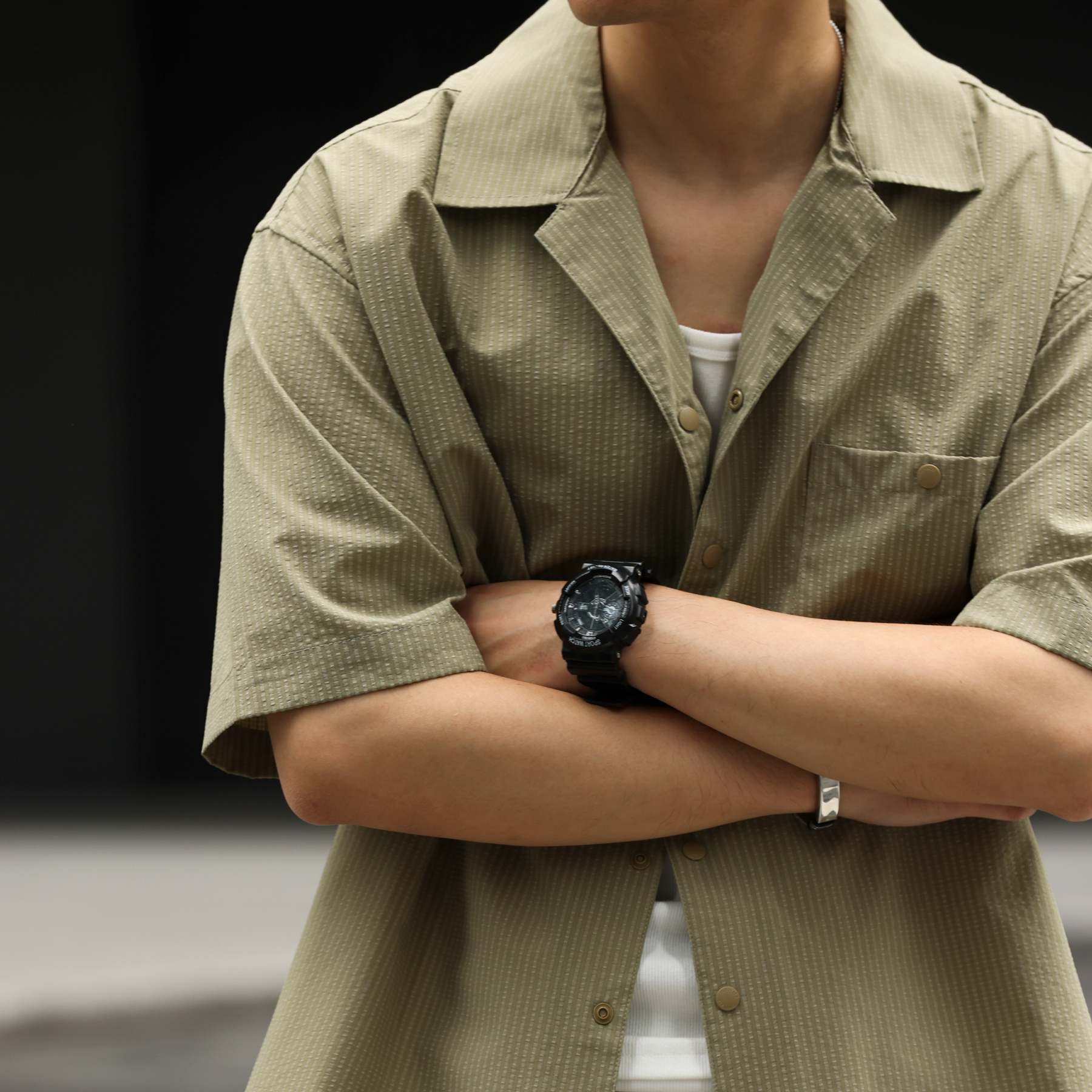 美式120g無氨四面彈格紋短袖襯衫男凉感速幹透氣襯衣夏