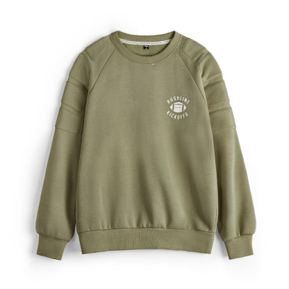 美式加絨衛衣橄欖綠色套頭加厚保暖寬鬆圓領外穿外套男冬