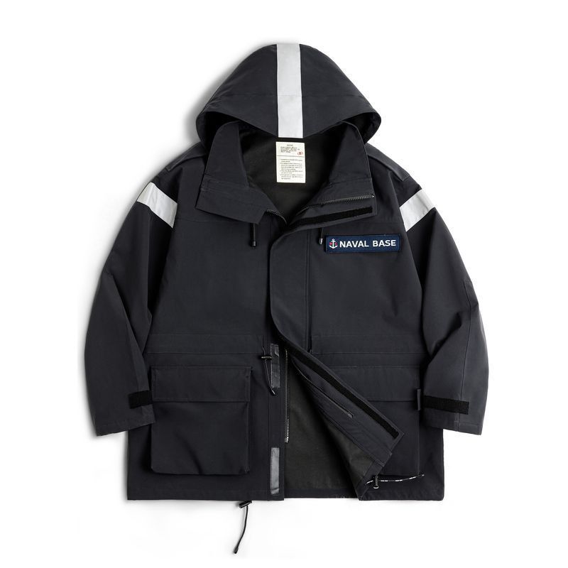 美式復古中長款海軍派克風衣寬鬆防風連帽夾克外套男秋季-Retro's Wear