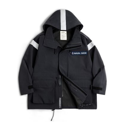 美式復古中長款海軍派克風衣寬鬆防風連帽夾克外套男秋季-Retro's Wear