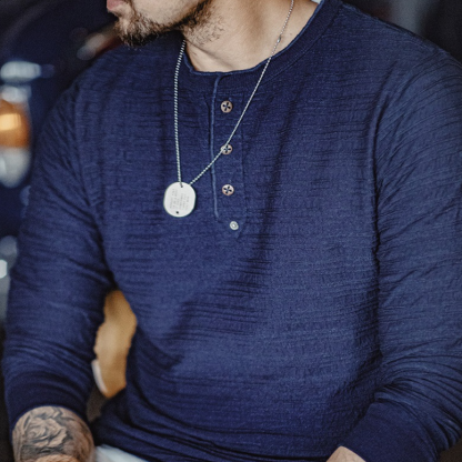 美式復古提花針織牛仔亨利衫vintage硬漢修身長袖T恤男秋-Retro's Wear