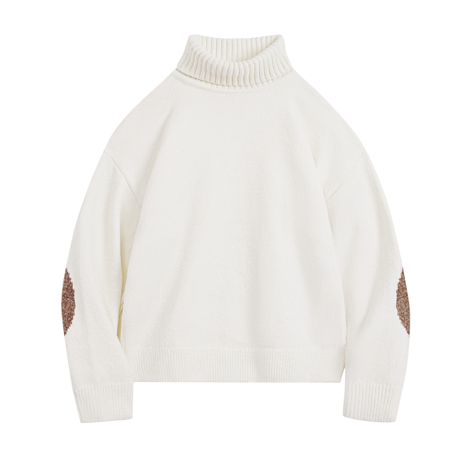 復古米白色雪尼爾寬鬆高領加厚保暖針織毛衣內搭上衣秋冬女