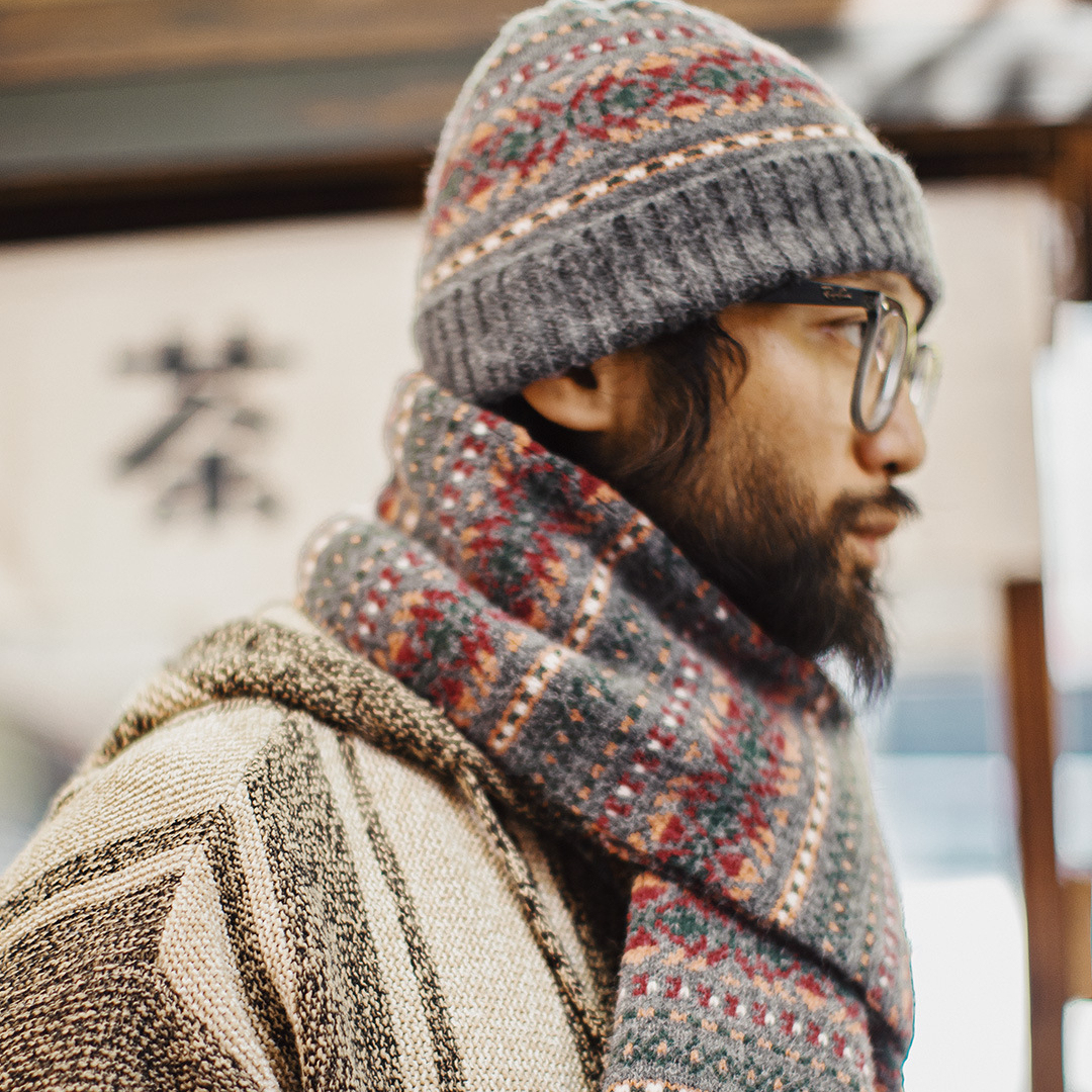 美式復古費爾島風圍巾保暖毛線帽子套裝秋冬季