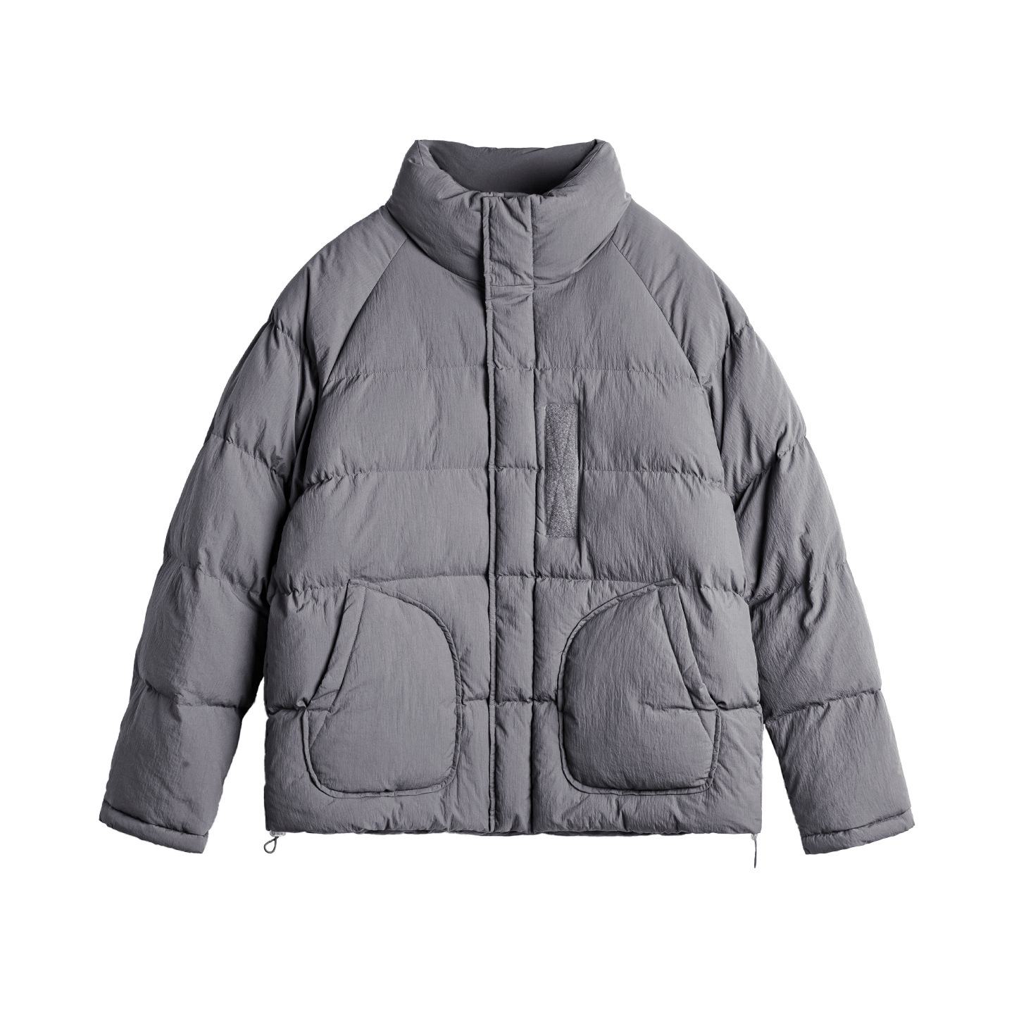 美式灰色尼龍棉服插肩袖外套珍珠棉立領加厚保暖短款夾克