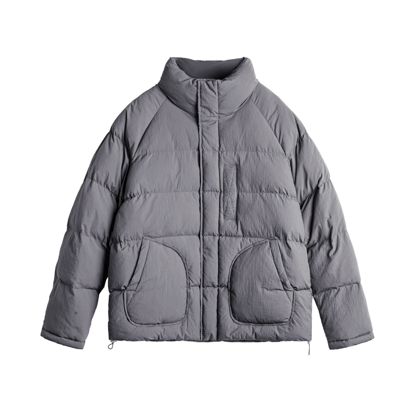 美式灰色尼龍棉服插肩袖外套珍珠棉立領加厚保暖短款夾克