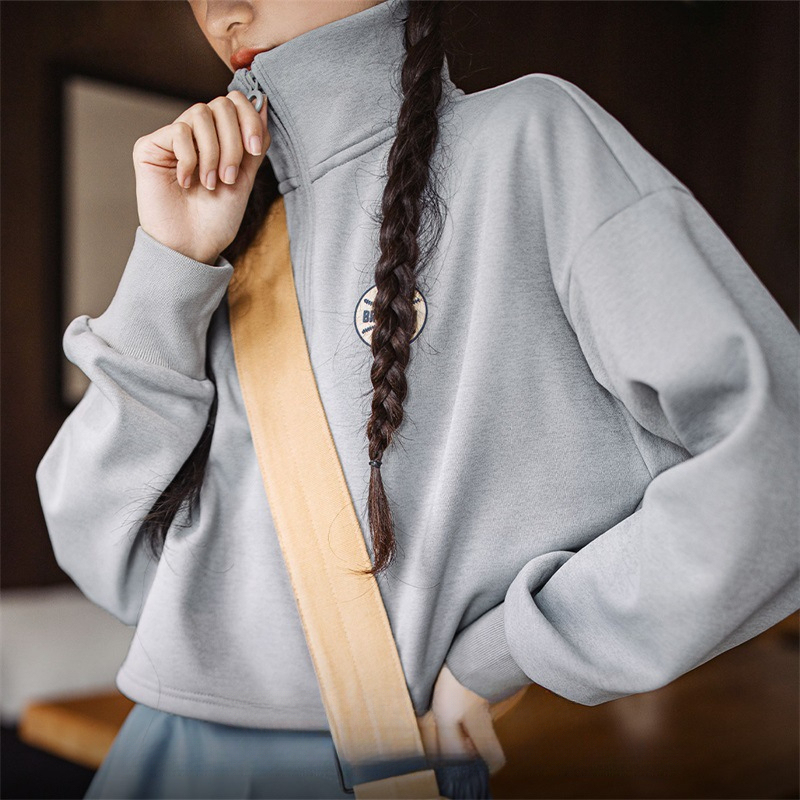 格雷系高領道奇隊棒球夾克t恤加絨半拉鍊針織長袖衛衣春秋女