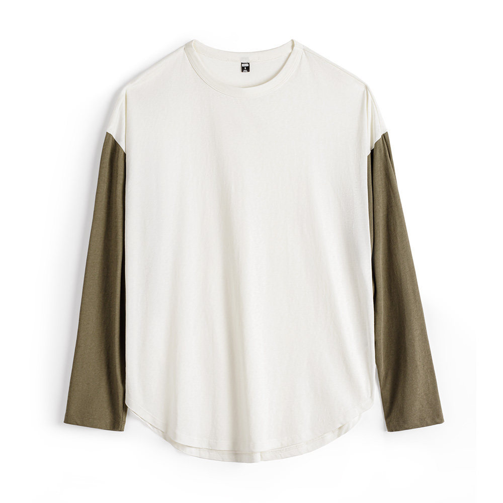 雪花棉圓領寬鬆輕薄撞色拼接內搭長袖T恤衛衣打底衫上衣女春