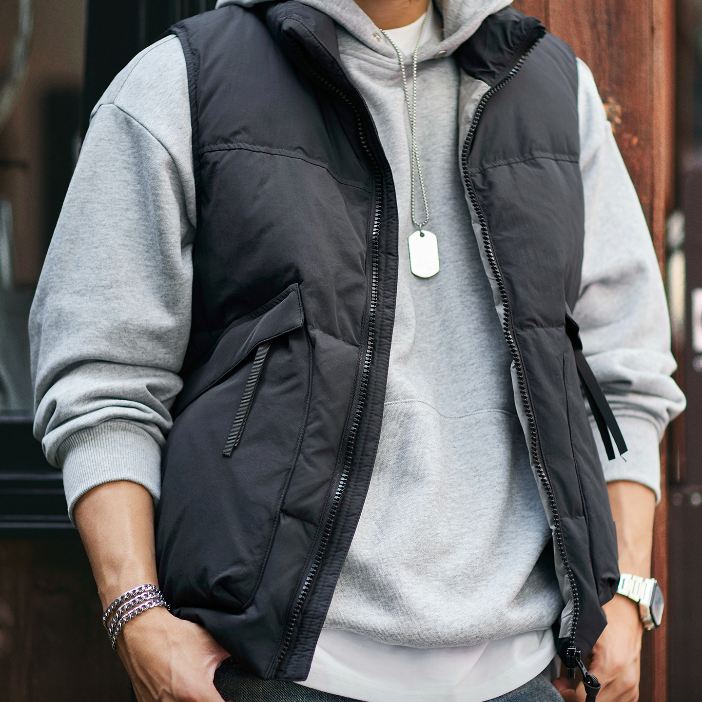 90鴨絨立領工裝羽絨馬甲男士2025冬季新款寬鬆保暖羽絨背心外套