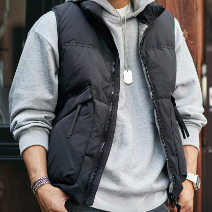 90鴨絨立領工裝羽絨馬甲男士2025冬季新款寬鬆保暖羽絨背心外套