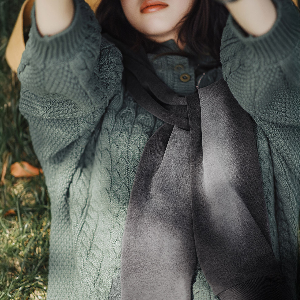 復古藍色針織長款披肩圍巾兩用保暖護頸圍脖外搭護肩女士秋冬