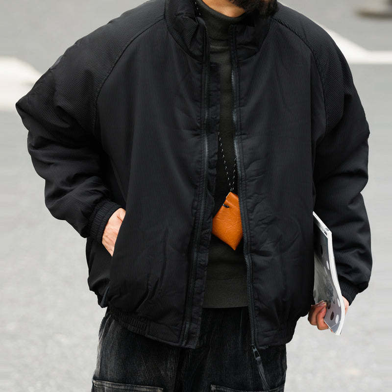 日系復古絨條加厚棉衣男士秋冬款立領設計保暖工裝棉服外套-Retro's Wear