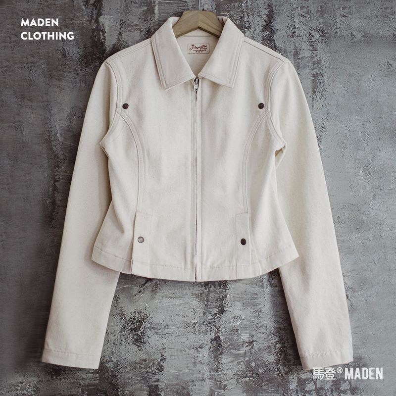 巴恩風白色收腰夾克小個子老錢風工裝外套Vintage上衣春秋女