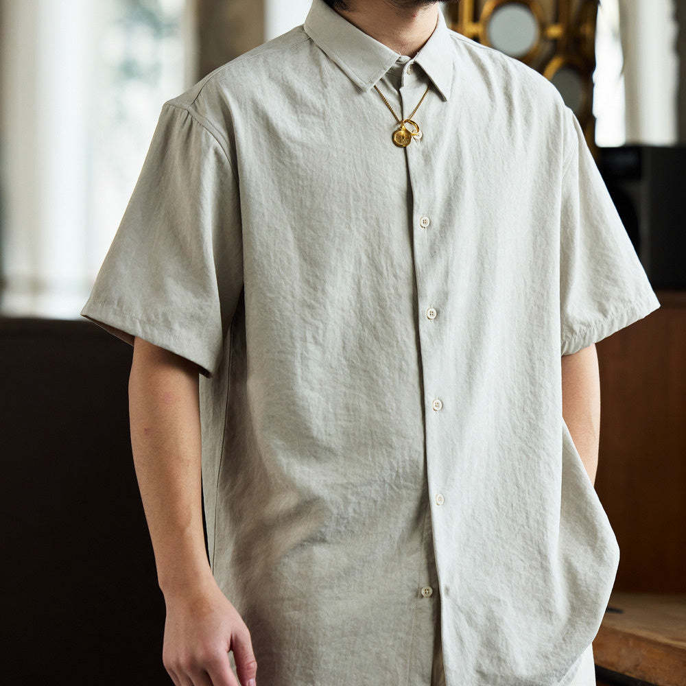 法式休閒抗皺免燙短袖襯衫男桃皮絨高級感復古痞帥襯衣