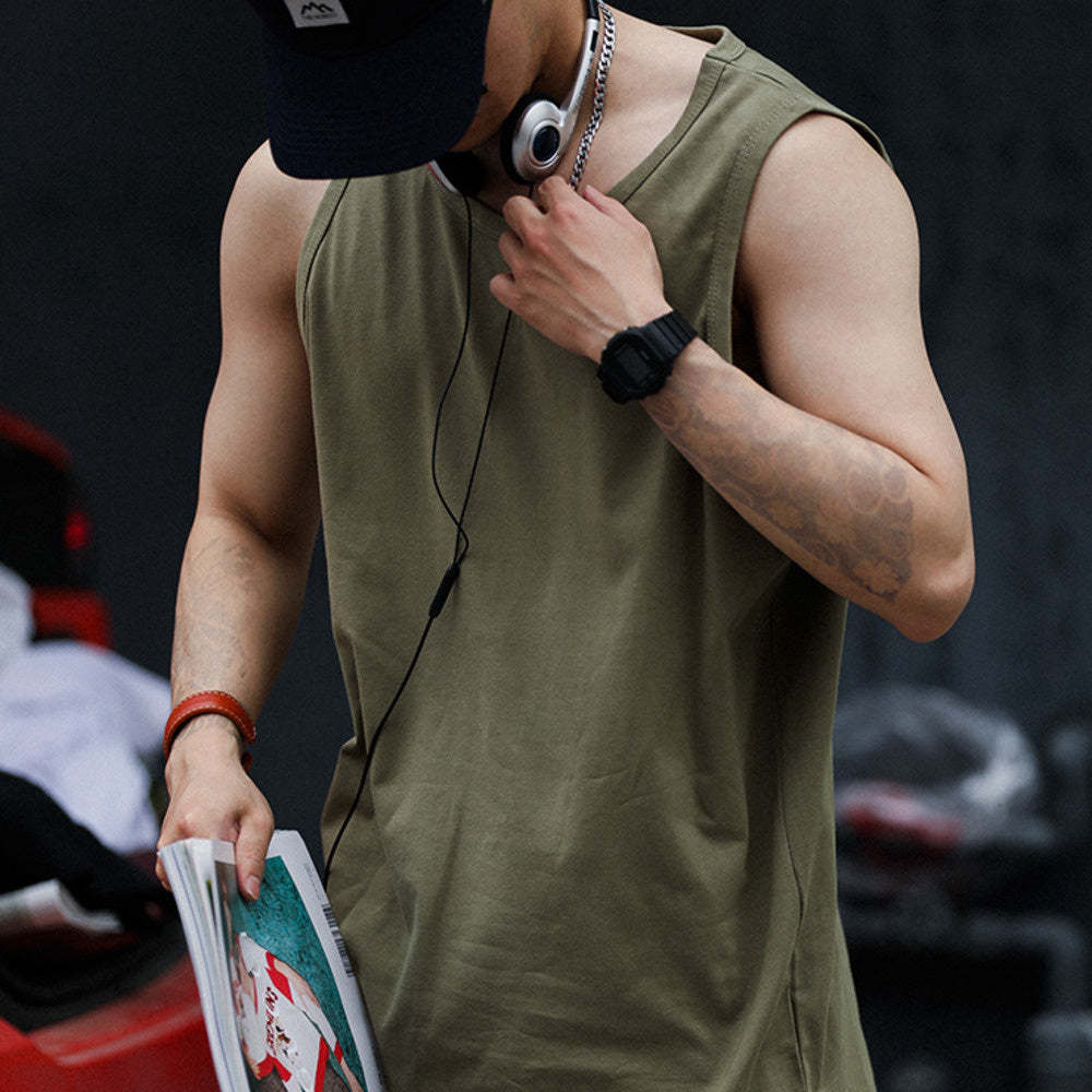 戶外美式背心男重磅復古寬鬆運動無袖棉T恤圓領夏季潮牌坎肩-Retro's Wear