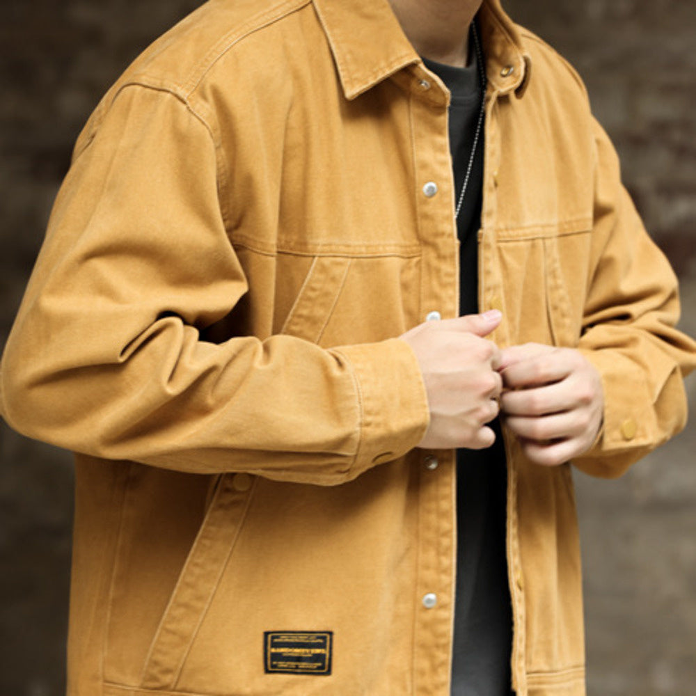 日系復古工裝斜插大口袋襯衫外套男休閒戶外重磅獵裝夾克秋-Retro's Wear