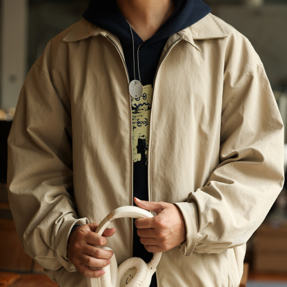 輕量化褪色感教練夾克男拉鍊翻領cleanfit通勤休閒外套