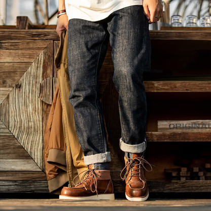 翻領復古工裝靴男靴冬季英倫風牛仔高幫皮靴子百搭短靴馬丁靴-Retro's Wear