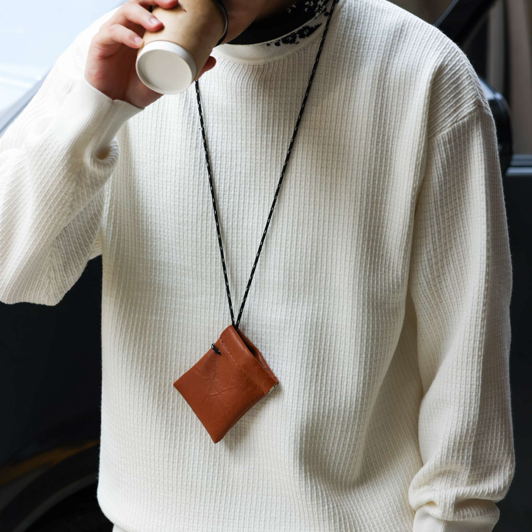 美式590g重磅半高領長袖針織衫男包芯紗提花保暖羊毛上衣