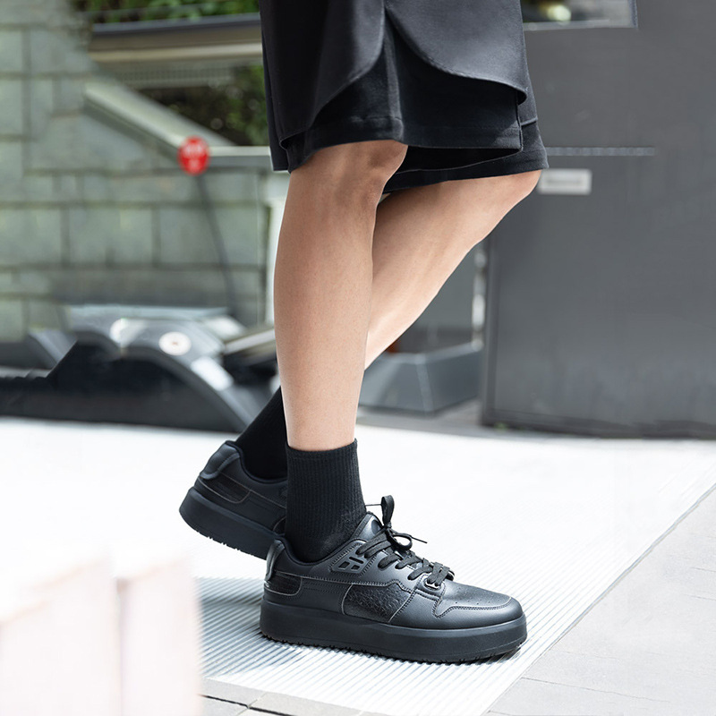 MRA碎冰美式小黑鞋板鞋男鞋2024新款厚底運動休閒鞋裂紋百搭板鞋-Retro's Wear