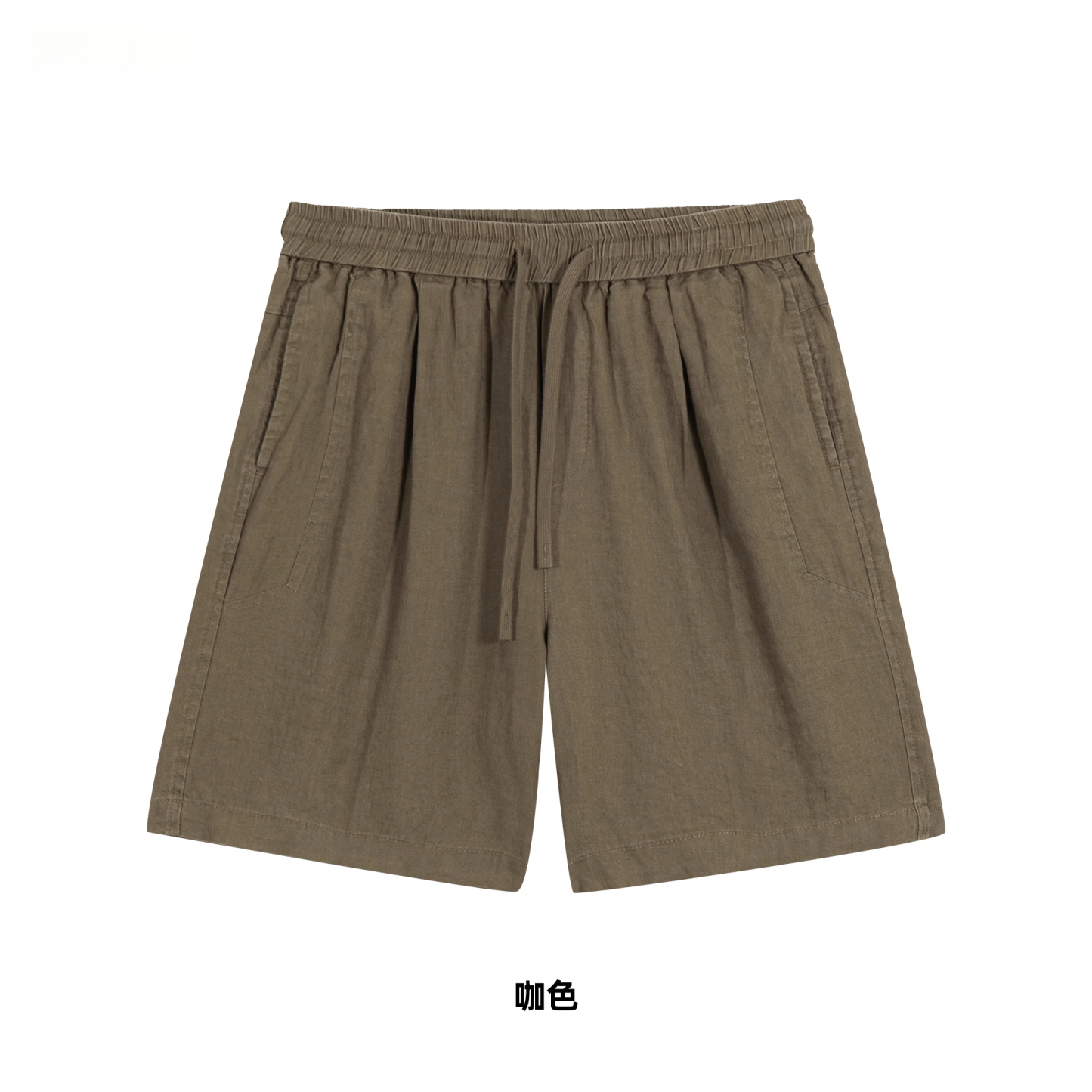 夏日休閒100%亞麻短褲男抽繩鬆緊腰設計透氣通勤五分褲