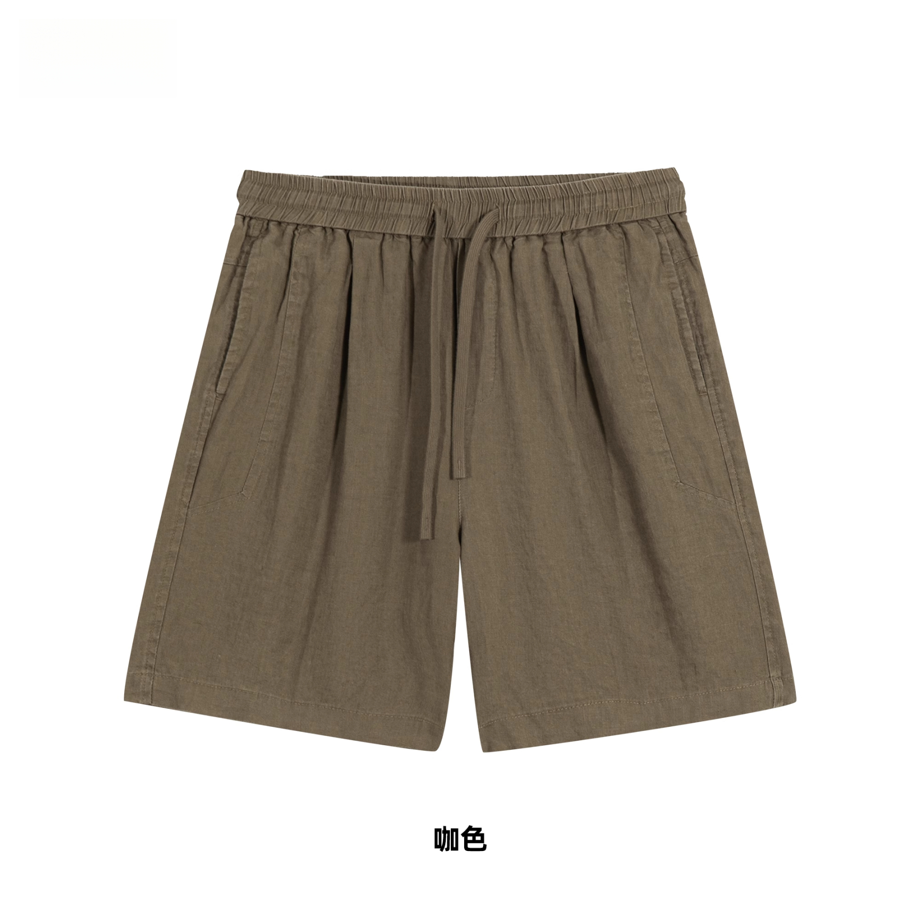 夏日休閒100%亞麻短褲男抽繩鬆緊腰設計透氣通勤五分褲