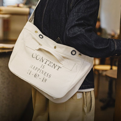 美式復古機車報童包大容量帆布郵差包印花字母斜挎包男生