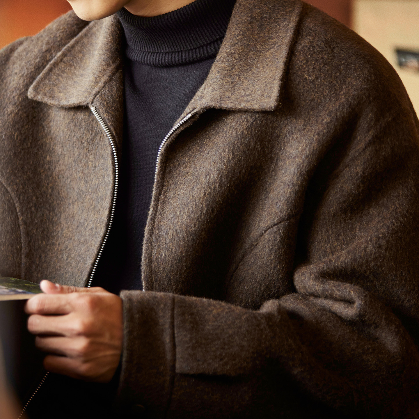 雙面羊絨短款翻領毛呢大衣男士2025冬季新款休閒保暖通勤夾克外套