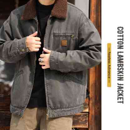 美式重磅羊羔絨夾克男寬鬆抗寒保暖底特律硬漢工裝外套