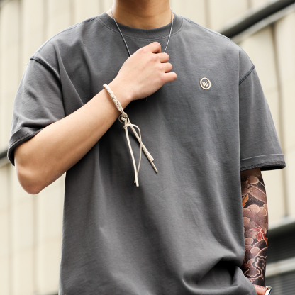 夏季300g重磅純棉短袖T恤男美式休閒撞線高密刺繡打底衫