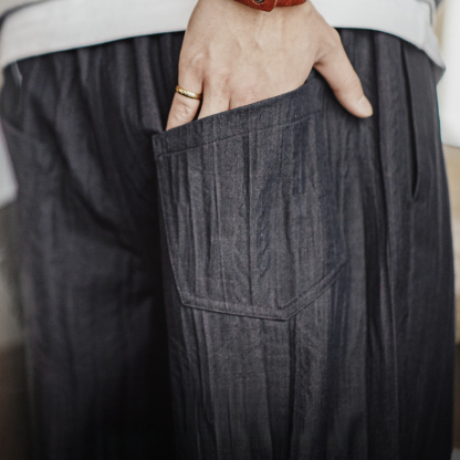 美式休閒水波紋褶皺坐禪褲日系鬆弛cityboy休閒褲男春夏