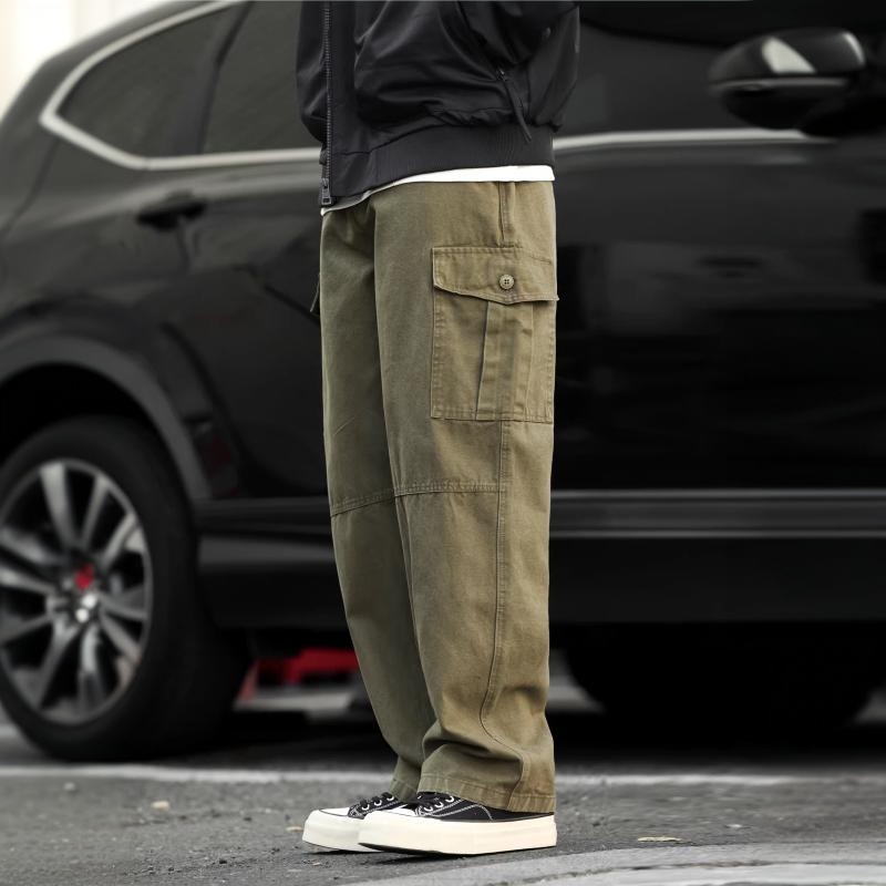 330g重磅水洗純棉工裝褲男士美式復古戶外寬鬆直筒長褲