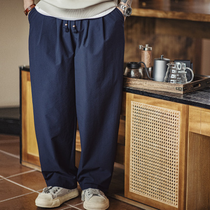 美式休閒束腰泡泡紗日系燈籠褲男寬鬆闊腿透氣彎刀褲春夏