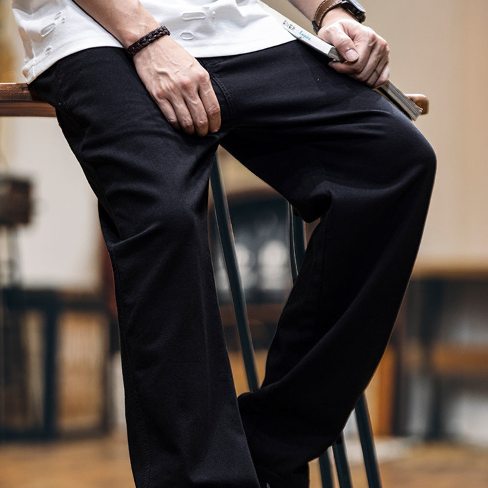 防掉色萊賽爾黑色牛仔褲男2025春夏新款美式復古水洗寬鬆直筒褲