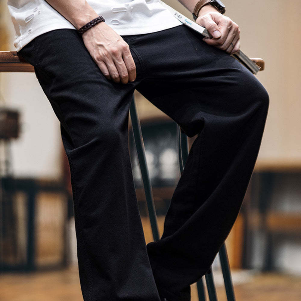 防掉色萊賽爾黑色牛仔褲男2025春夏新款美式復古水洗寬鬆直筒褲