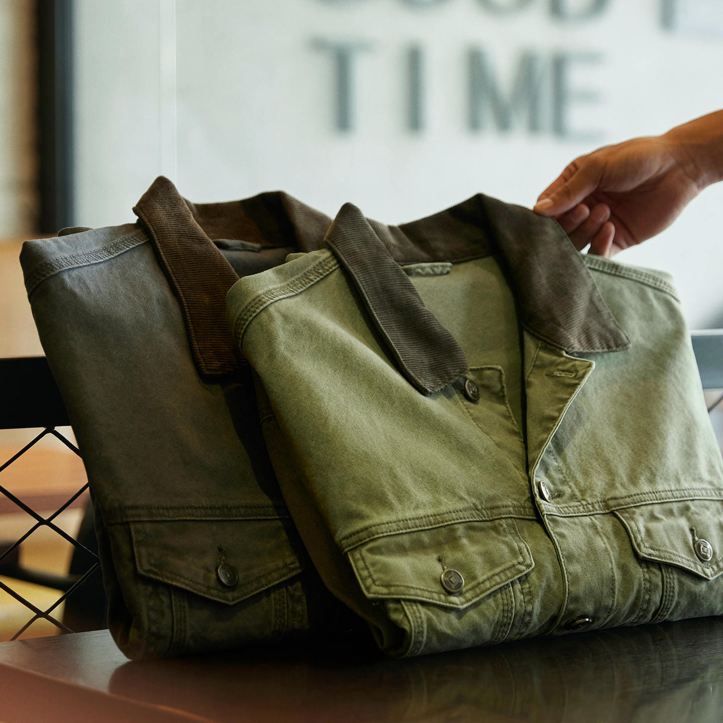 底特律復古軍綠色水洗牛仔外套男2025秋季新款撞色翻領工裝夾克