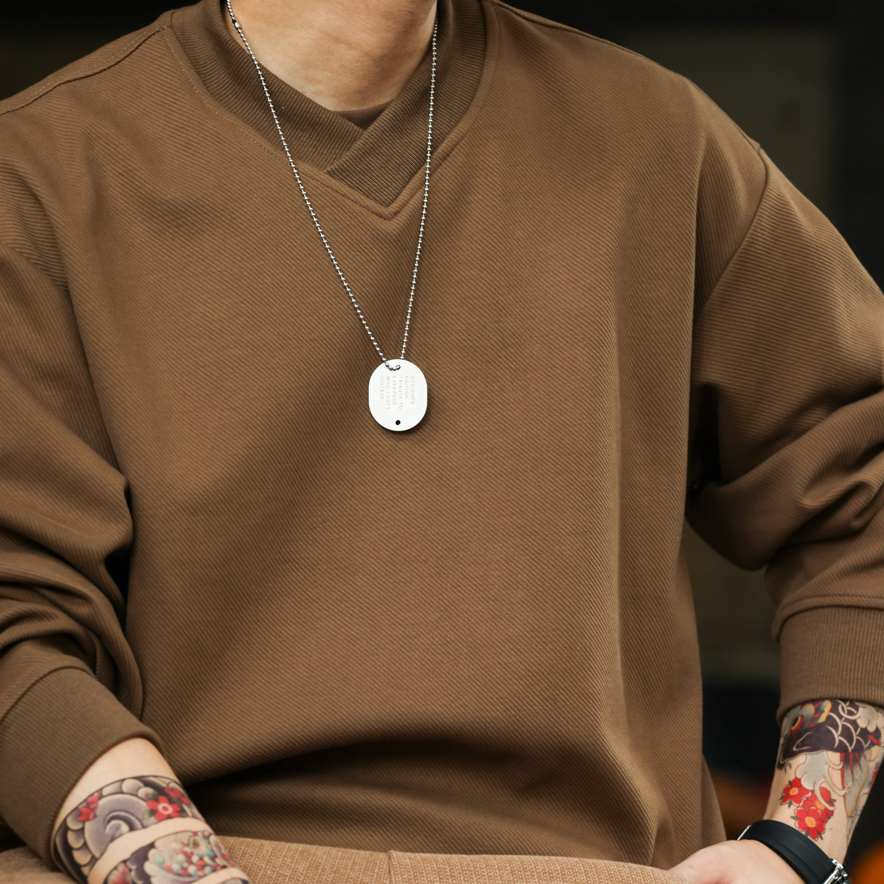 美式復古交疊小V領衛衣男380g斜紋肌理感休閒套頭上衣秋