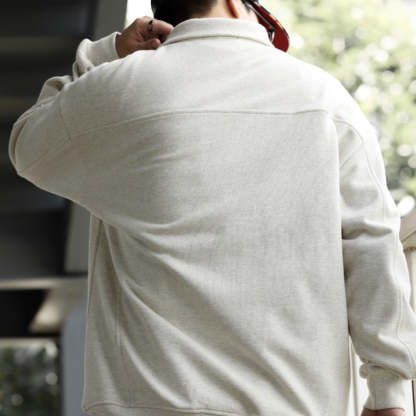 美式休閒435g重磅翻領衛衣男全棉寬鬆裁剪拼接POLO衫外套秋-Retro's Wear