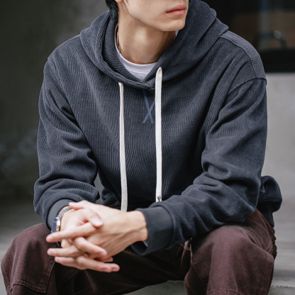 MRA380G重磅雪尼爾連帽衛衣寬鬆套頭燈芯絨打底衫外套男秋冬