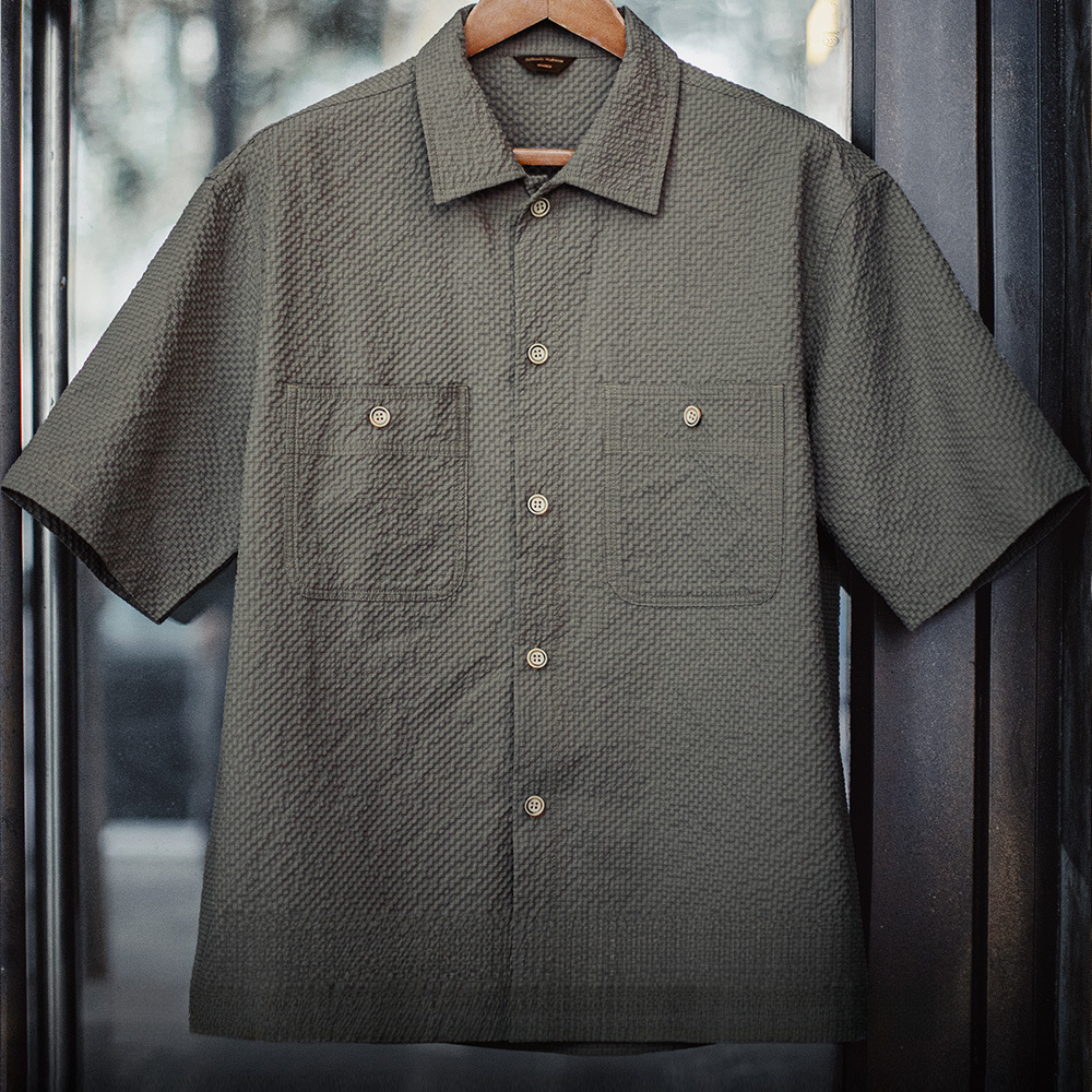 美式休閒AIRY空氣感泡泡紗襯衫透氣薄款襯衣外套男春夏