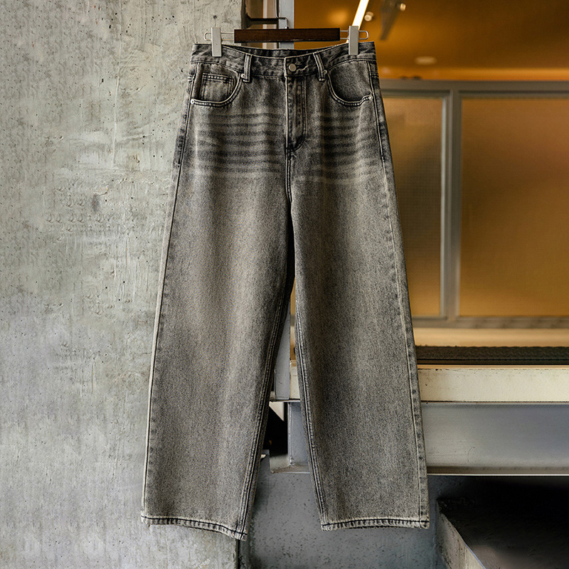 MRA復古水洗丹寧牛仔褲寬鬆直筒闊腿休閒長褲子男士春夏季
