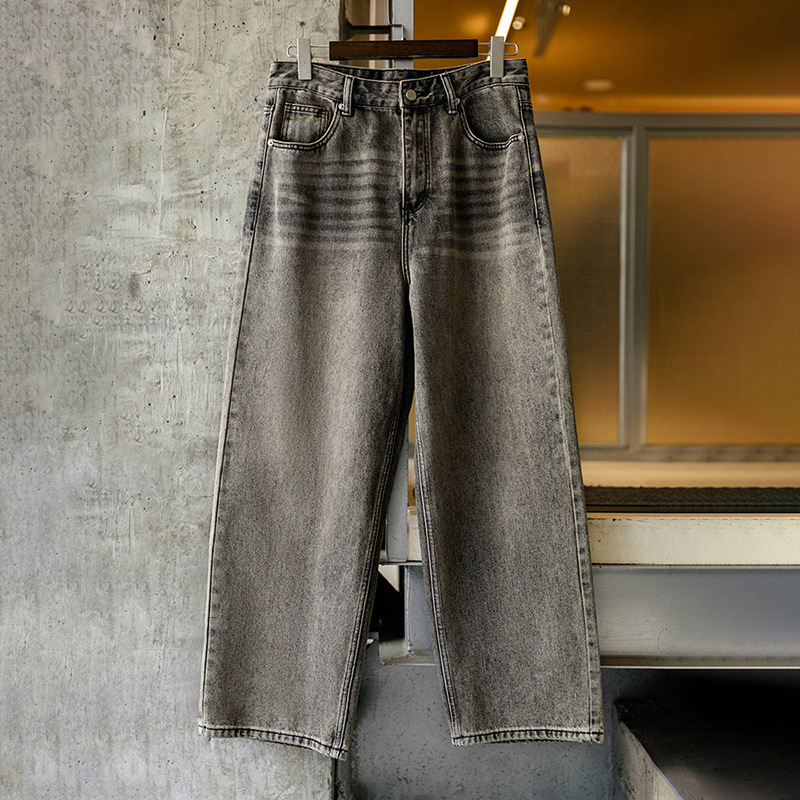 MRA復古水洗丹寧牛仔褲寬鬆直筒闊腿休閒長褲子男士春夏季