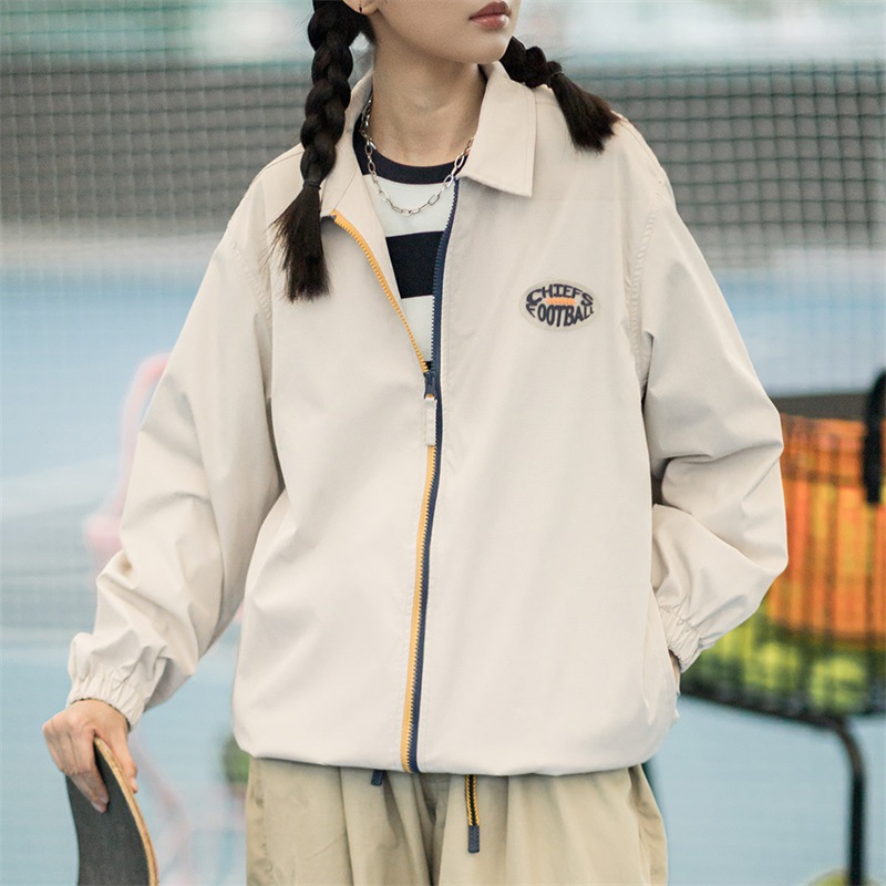 马登女装 美式复古教练夹克外套撞色拉链棒球服翻领上衣-Retro's Wear