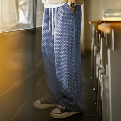 美式復古滿印提花水洗丹寧牛仔褲直筒垂感休閒長褲子男秋