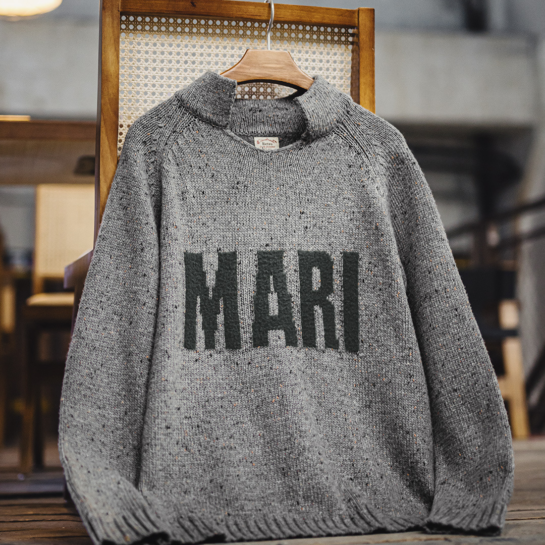 美式復古灰色提花毛衣立領垂感套頭針織衫保暖外套男秋冬