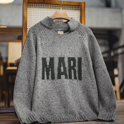 美式復古灰色提花毛衣立領垂感套頭針織衫保暖外套男秋冬