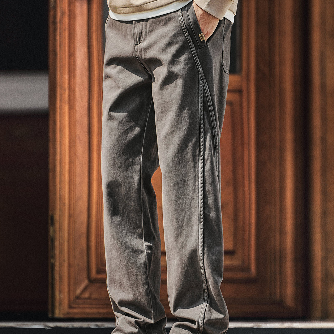 高級感設計老錢風拼接工裝褲子男秋冬款寬鬆垂感休閒直筒褲