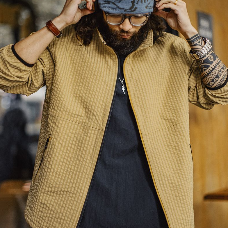 美式休閒戶外山系夾克肌理感透氣防風立領薑黃外套男春夏