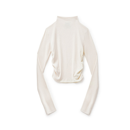 莫代爾半高領打底衫抽褶修身疊穿長袖T恤內搭外穿上衣秋季女-Retro's Wear