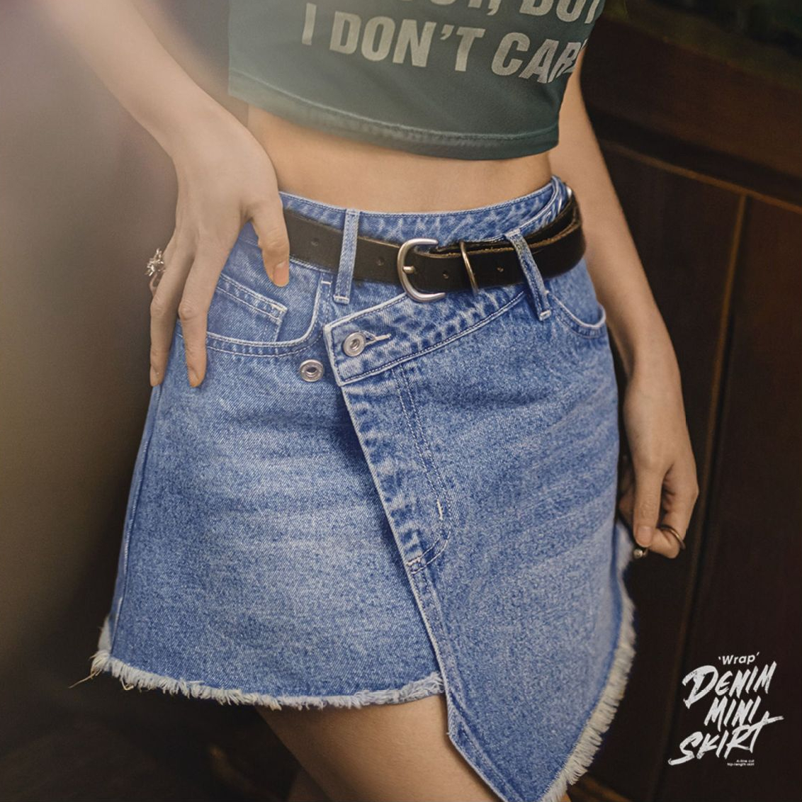 解構感水洗藍牛仔半裙春夏復古圍裹式不規則半身裙a字短裙女