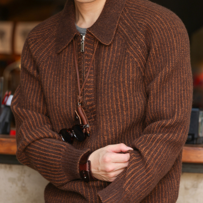 美式復古860g重磅半拉鍊翻毛衣男抗起球插肩袖POLO針織衫